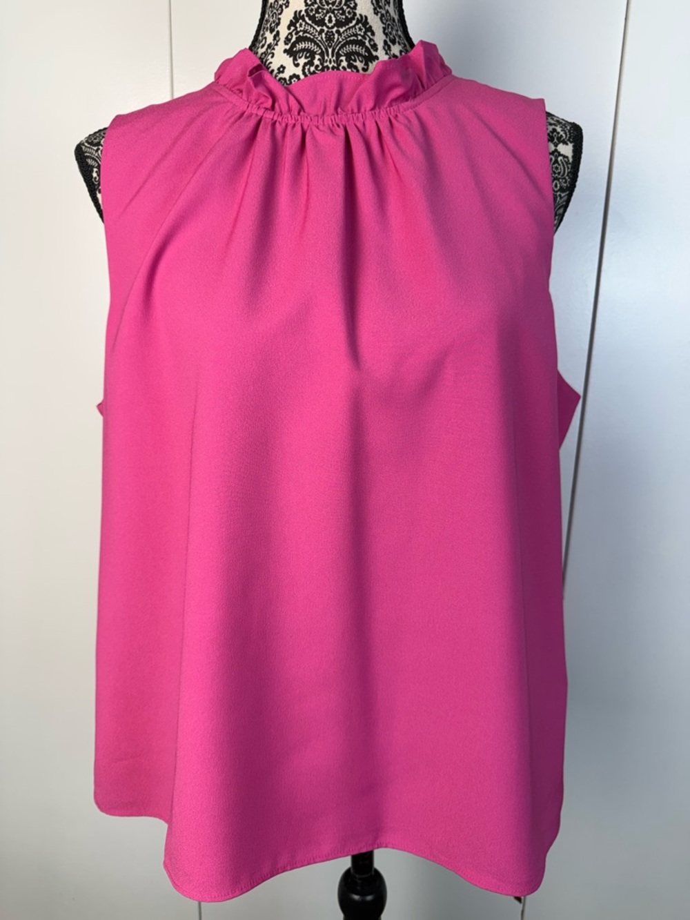 J. Crew Hot Pink Sleeveless Ruffle-Neck lined blouse. Size large